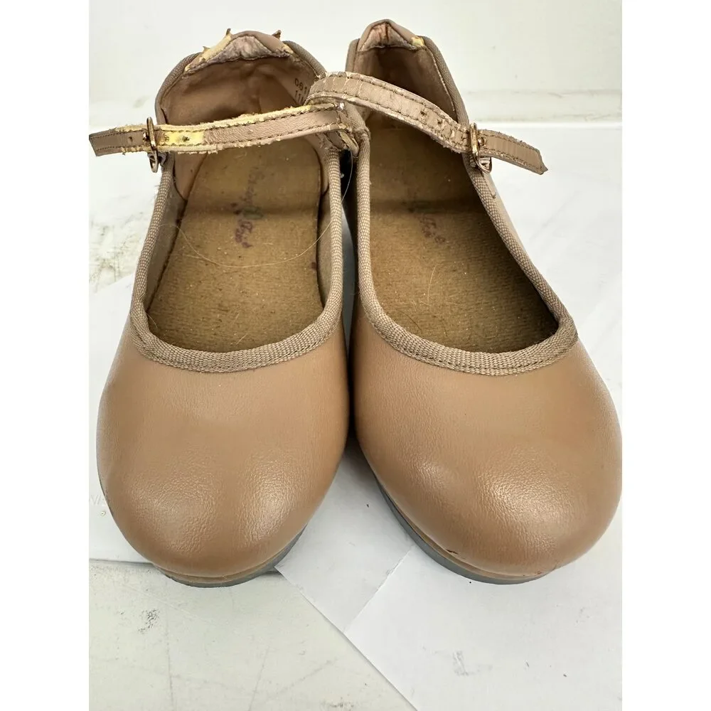 Pre-Owned Dance Tap Shoes Danshuz 753 Little Kids 11M Tan Mary Jane Buckle
